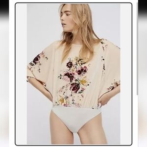 Cream Velvet Bodysuit with Dolman Sleeves and Relaxed Fit